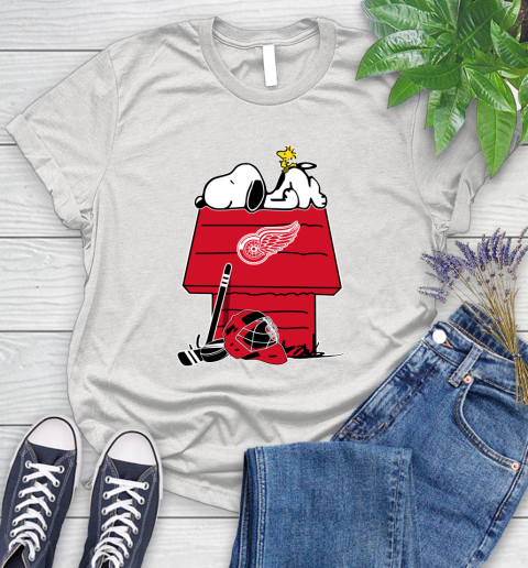 Detroit Red Wings NHL Hockey Snoopy Woodstock The Peanuts Movie Women's T-Shirt