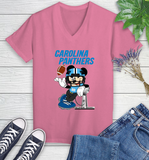 NFL Carolina Panthers Mickey Mouse Disney Super Bowl Football T Shirt Women's V-Neck T-Shirt 13