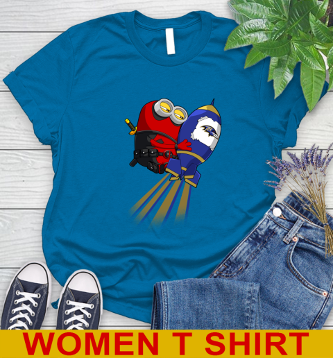 NFL Football Baltimore Ravens Deadpool Minion Marvel Shirt Women's T-Shirt 8
