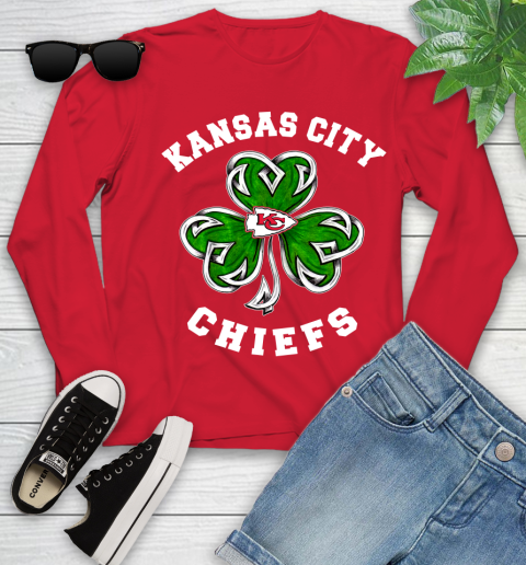 NFL Kansas City Chiefs Three Leaf Clover St Patrick's Day Football Sports Youth Long Sleeve 11