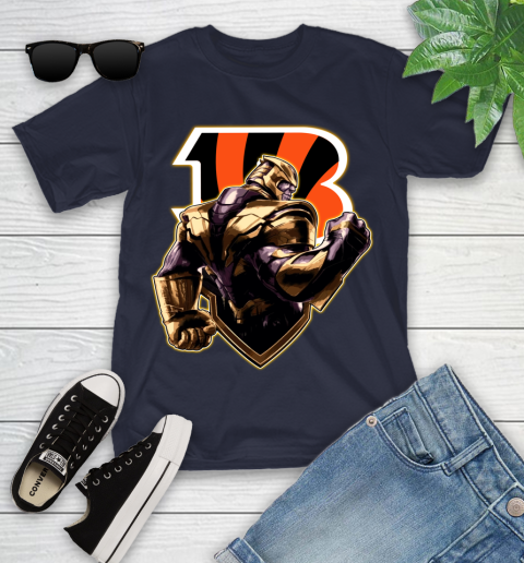 NFL Thanos Avengers Endgame Football Sports Cincinnati Bengals Youth T-Shirt 3