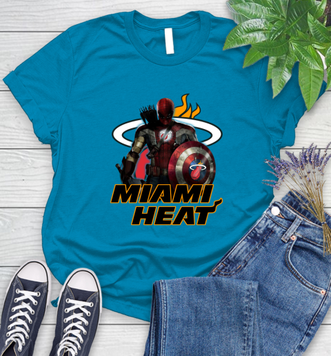 Miami Heat NBA Basketball Captain America Thor Spider Man Hawkeye Avengers Women's T-Shirt 7