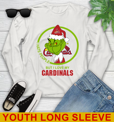 St.Louis Cardinals MLB Christmas Grinch I Hate People But I Love My Favorite Baseball Team Youth Long Sleeve 12