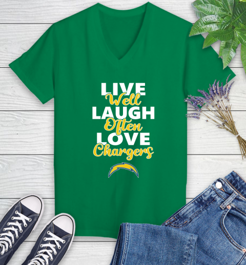 NFL Football Los Angeles Chargers Live Well Laugh Often Love Shirt Women's V-Neck T-Shirt 4