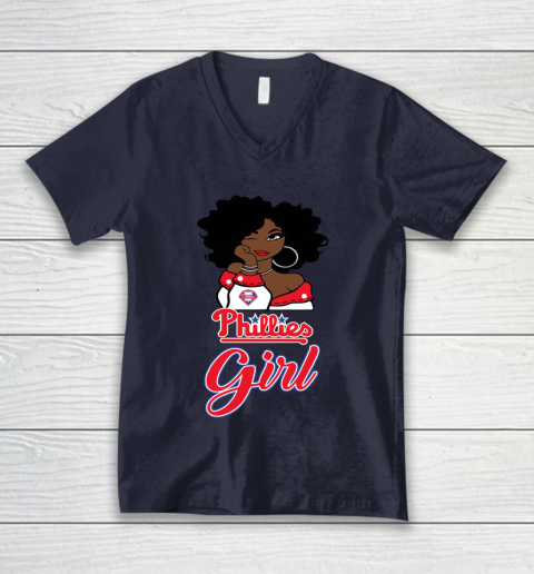 Philadelphia Philliess Girl MLB V-Neck T-Shirt 3