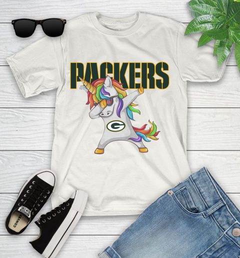 Green Bay Packers NFL Football Funny Unicorn Dabbing Sports Youth T-Shirt