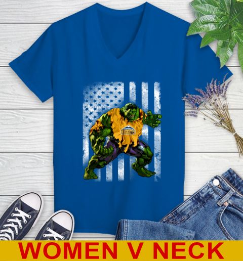 Denver Nuggets Hulk Marvel Avengers NBA Basketball American Flag Women's V-Neck T-Shirt 9