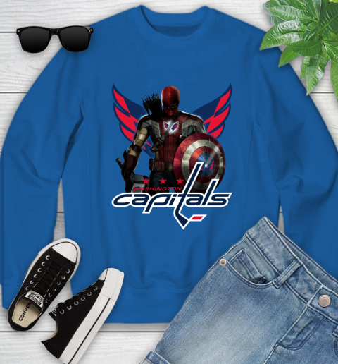 NHL Captain America Thor Spider Man Hawkeye Avengers Endgame Hockey Washington Capitals Youth Sweatshirt 8