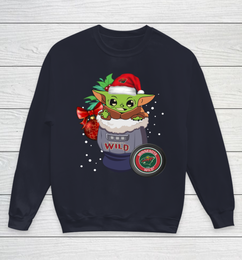 Minnesota Wild Christmas Baby Yoda Star Wars Funny Happy NHL Youth Sweatshirt 3