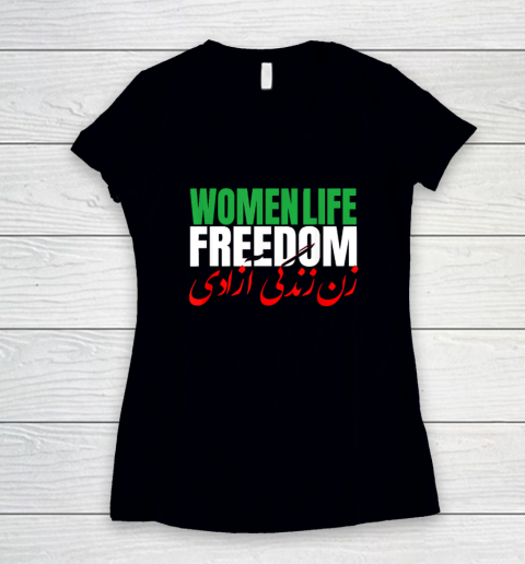Iran Zan Zendegi Azadi Persian Woman Life Freedom Women's V-Neck T-Shirt