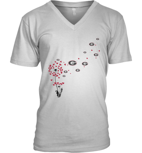 Dandelion Flower Georgia Bulldogs Football Hearts V Neck T Shirt