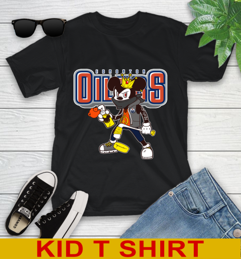 Edmonton Oilers NHL Hockey Mickey Peace Sign Sports Youth T-Shirt - Image 3