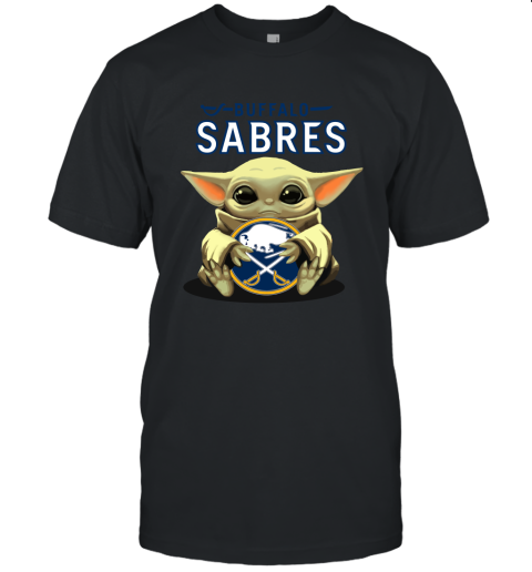 Baby Yoda Hugs The Buffalo Sabres Ice Hockey Unisex Jersey Tee