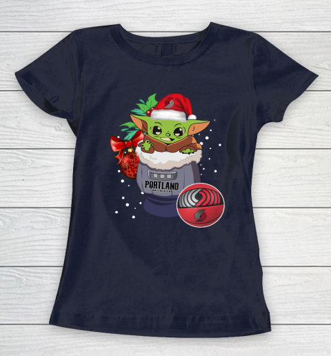 Portland Trail Blazers Christmas Baby Yoda Star Wars Funny Happy NBA Women's T-Shirt 4