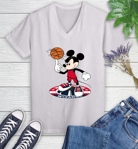 NBA Basketball Washington Wizards Cheerful Mickey Disney Shirt Women's V-Neck T-Shirt 2