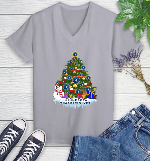 Minnesota Timberwolves Merry Christmas NBA Basketball Sports Women's V-Neck T-Shirt 4