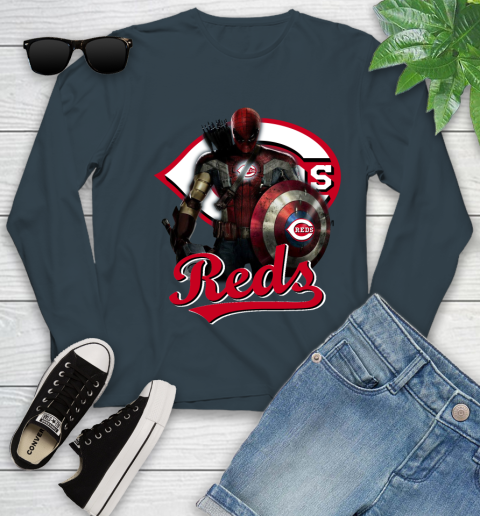 MLB Captain America Thor Spider Man Hawkeye Avengers Endgame Baseball Cincinnati Reds Youth Long Sleeve 8