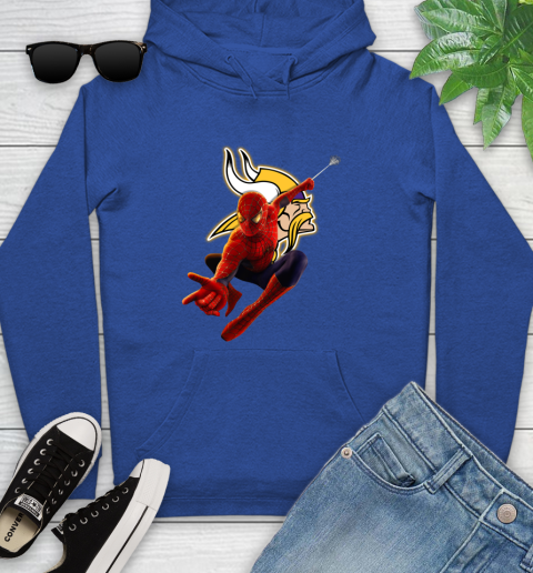 NFL Spider Man Avengers Endgame Football Minnesota Vikings Youth Hoodie Tee For Sports