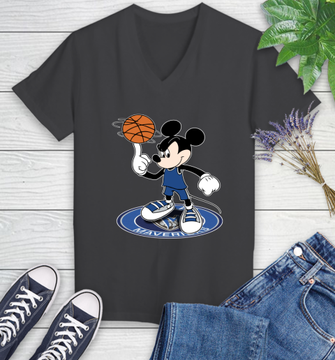 NBA Basketball Dallas Mavericks Cheerful Mickey Disney Shirt Women's V-Neck T-Shirt 7