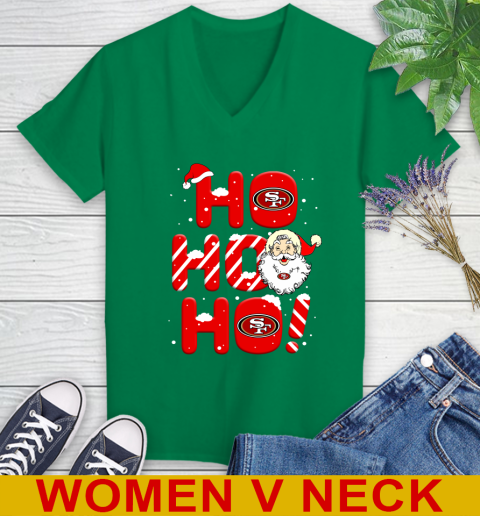 San Francisco 49ers NFL Football Ho Ho Ho Santa Claus Merry Christmas Shirt Women's V-Neck T-Shirt 5