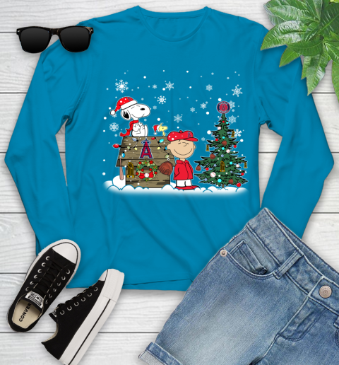 MLB Los Angeles Angels Snoopy Charlie Brown Christmas Baseball Commissioner's Trophy Youth Long Sleeve 8