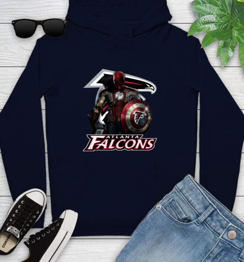 NFL Captain America Thor Spider Man Hawkeye Avengers Endgame Football Atlanta Falcons Youth Hoodie 4