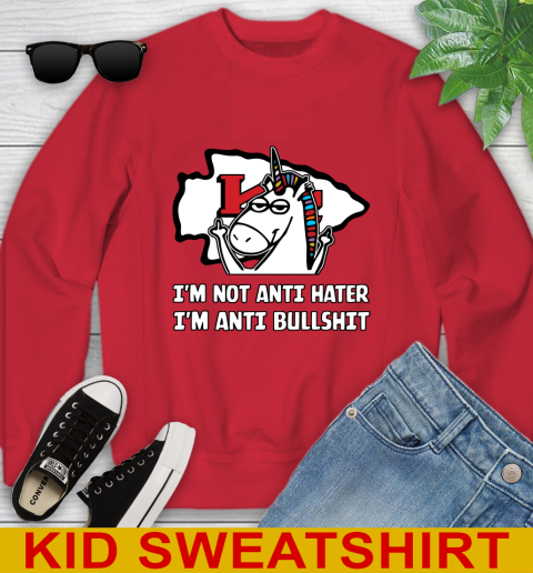 Kansas City Chiefs NFL Football Unicorn I'm Not Anti Hater I'm Anti Bullshit Youth Sweatshirt 8