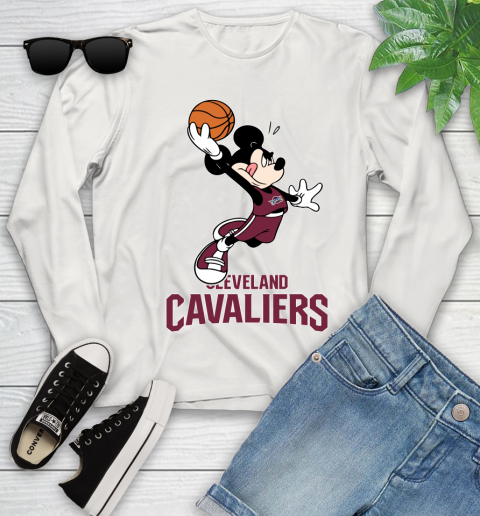 NBA Basketball Cleveland Cavaliers Cheerful Mickey Mouse Shirt Youth Long Sleeve 12