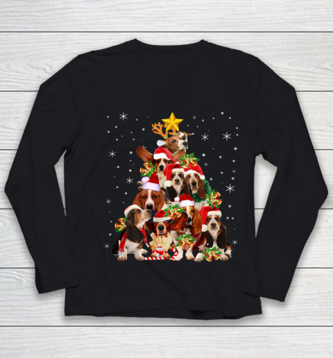 Basset Hound Christmas Tree T Shirt Xmas Gift For Dog Lover Youth Long Sleeve