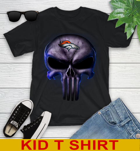 Denver Broncos NFL Football Punisher Skull Sports Youth T-Shirt