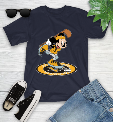 NHL Hockey Pittsburgh Penguins Cheerful Mickey Disney Shirt Youth T-Shirt 3