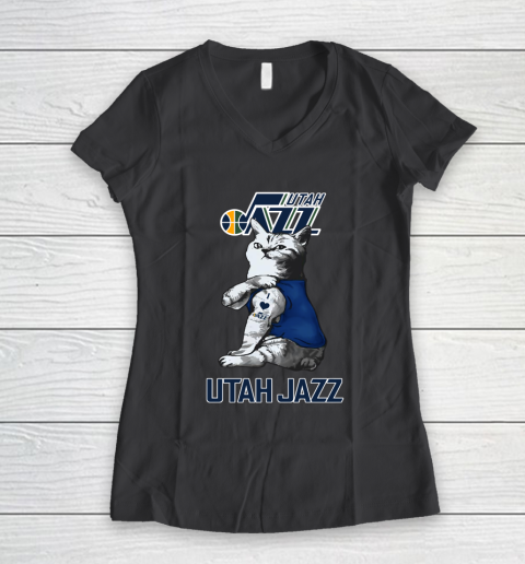 NBA Basketball My Cat Loves Utah Jazz Women's V-Neck T-Shirt 6
