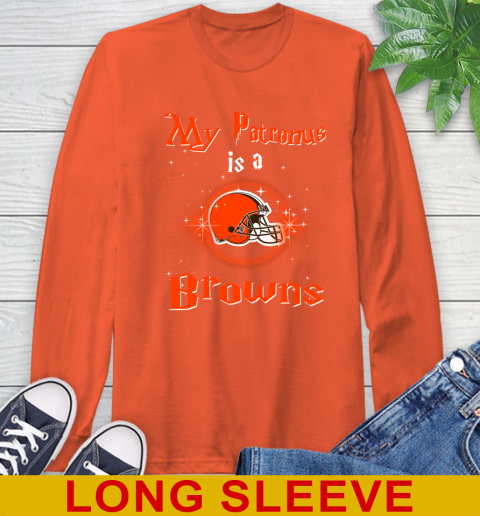 NFL Football Harry Potter My Patronus Is A Cleveland Browns Long Sleeve T-Shirt 4