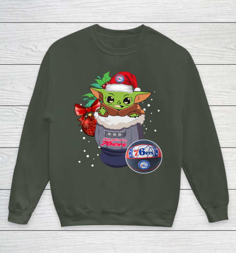 Philadelphia 76ers Christmas Baby Yoda Star Wars Funny Happy NBA Youth Sweatshirt 10