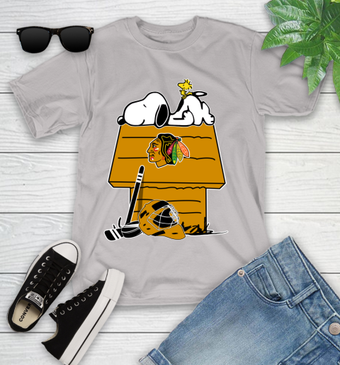 Chicago Blackhawks NHL Hockey Snoopy Woodstock The Peanuts Movie Youth T-Shirt 12