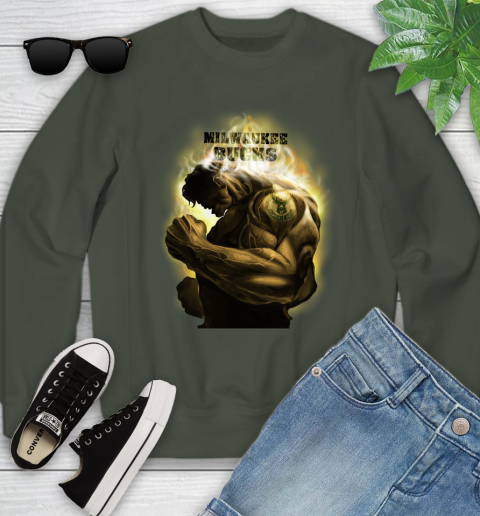 Milwaukee Bucks NBA Basketball Hulk Marvel Avengers Sports Youth Sweatshirt 9