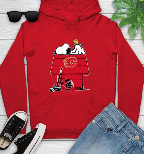 Calgary Flames NHL Hockey Snoopy Woodstock The Peanuts Movie Youth Hoodie 11
