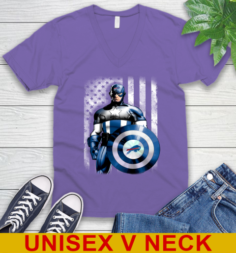Buffalo Bills NFL Football Captain America Marvel Avengers American Flag Shirt V-Neck T-Shirt 8