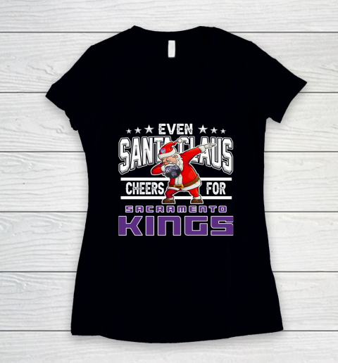 Sacramento Kings Even Santa Claus Cheers For Christmas NBA Women's V-Neck T-Shirt
