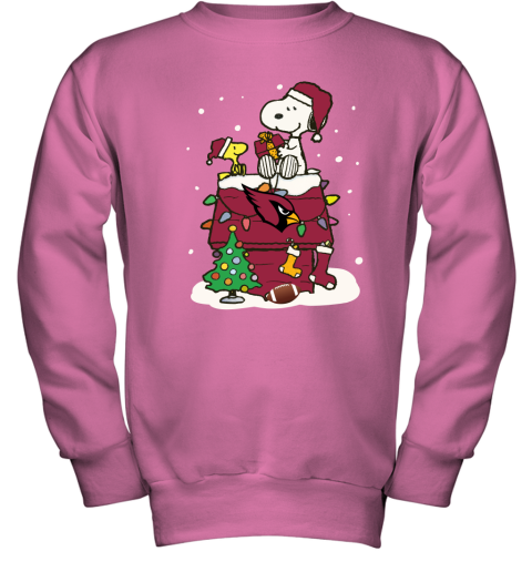 s1y9 a happy christmas with arizona cardinals snoopy youth sweatshirt 47 front safety pink