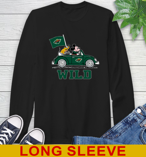 NHL Hockey Minnesota Wild Pluto Mickey Driving Disney Shirt Long Sleeve T-Shirt 2