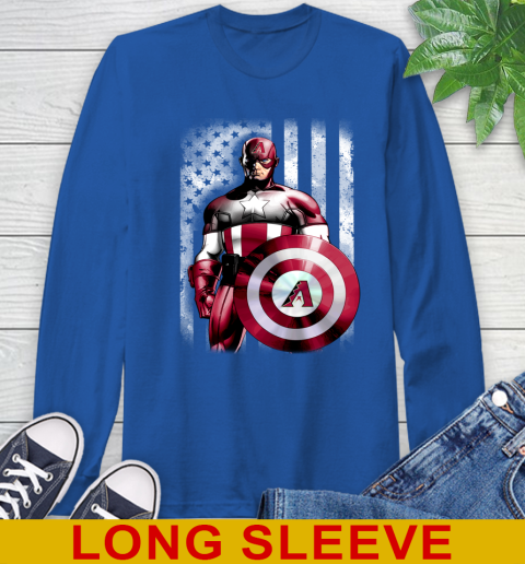 Arizona Diamondbacks MLB Baseball Captain America Marvel Avengers American Flag Shirt Long Sleeve T-Shirt 11