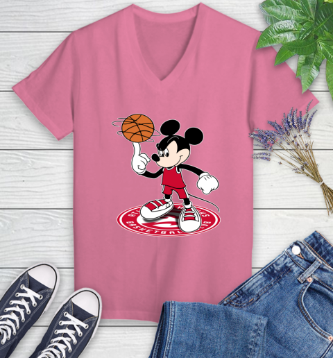 NBA Basketball Atlanta Hawks Cheerful Mickey Disney Shirt Women's V-Neck T-Shirt 11