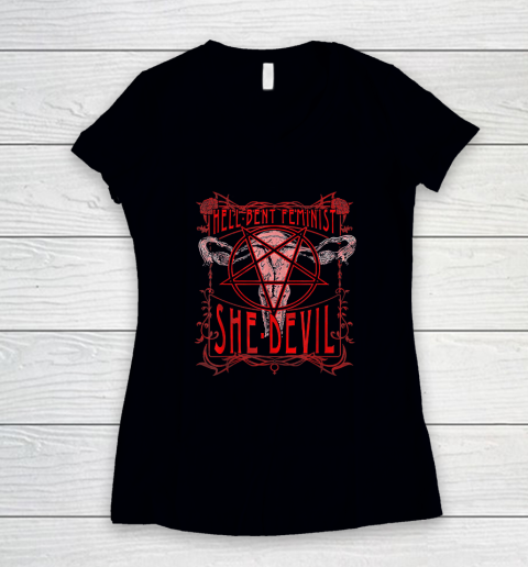 Hell Bent Feminist She Devil Uterus Women's V-Neck T-Shirt