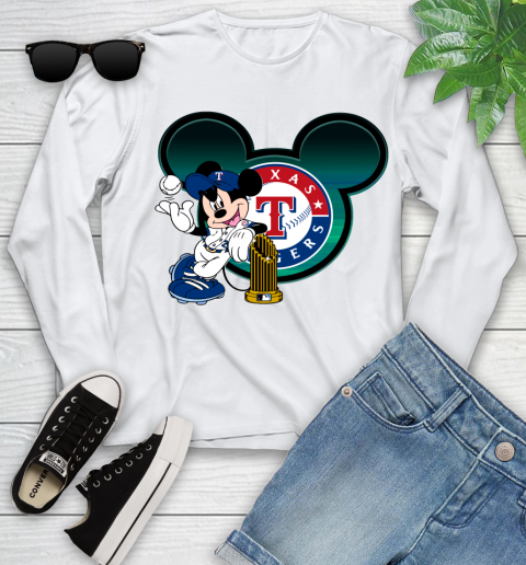 MLB Texas Rangers The Commissioner's Trophy Mickey Mouse Disney Youth Long Sleeve