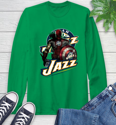 Utah Jazz NBA Basketball Captain America Thor Spider Man Hawkeye Avengers Long Sleeve T-Shirt 7