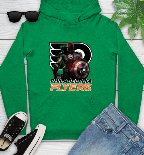 NHL Captain America Thor Spider Man Hawkeye Avengers Endgame Hockey Philadelphia Flyers Youth Hoodie 7