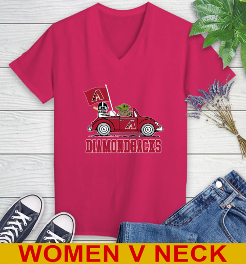 MLB Baseball Arizona Diamondbacks Darth Vader Baby Yoda Driving Star Wars Shirt Women's V-Neck T-Shirt 10