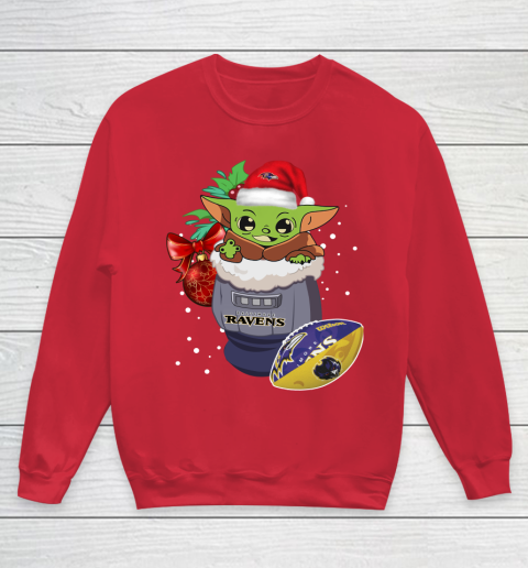 Baltimore Ravens Christmas Baby Yoda Star Wars Funny Happy NFL Youth Sweatshirt 9