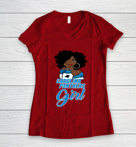 Carolina Panthers Girl NFL Women's V-Neck T-Shirt 10
